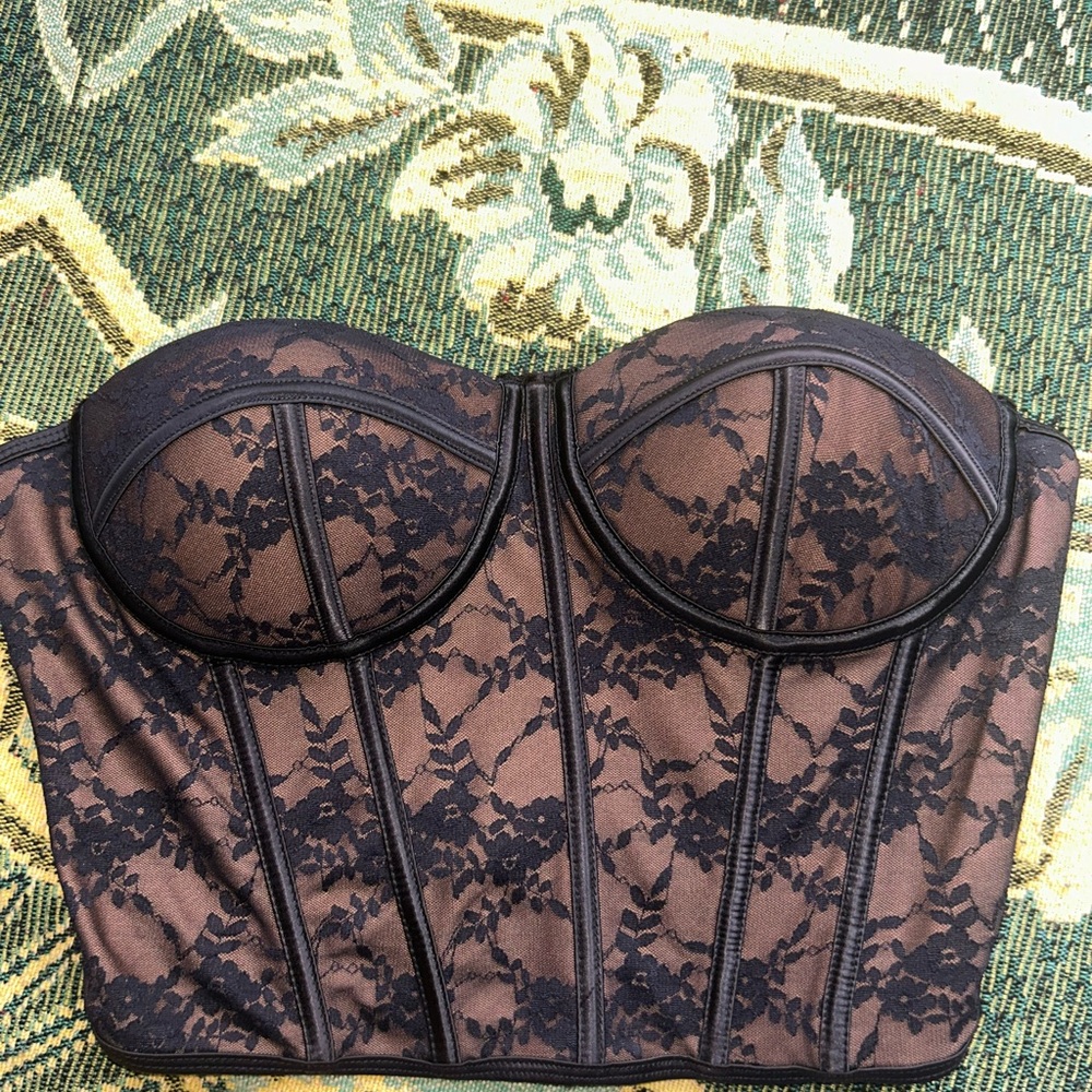 Sexy Night Club Black Lace Contrast Corset Short Tube Top